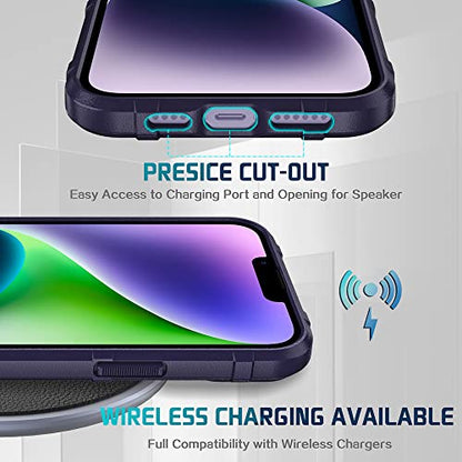 Rugged Shield 8ft Drop Proof TPU Thick Armor Tactical Protective Case Compatible with iPhone 14 Plus (6.7 inches) - Deep Purple - color: Deep Purple, size: iPhone 14 Plus
