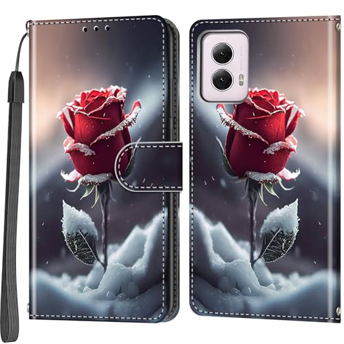 Case Wallet for Motorola Moto G Power 5G 2024, Snow Rose | Kickstand, 3 Card Holder, Shockproof TPU Interior Shell, PU Leather, Magnetic Flip Cover, Lanyard Strap - color: Pic:03