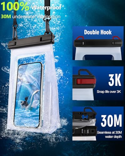 PEDVSTY Waterproof Phone Pouch Floating, Double Seals, Expandable Space | IPX8 Waterproof Bag, Kayak Beach Ship Cruise Essentials, Cell Phone Dry Bag for iPhone 17 Pro Max Galaxy S26，Up to 7.2"，White - color: White, size: Regular (Up to 7.2")