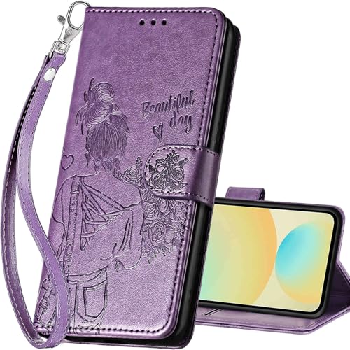 for Samsung Galaxy S24 FE Wallet case, Purple-Girl | 3 Card Holders, Kickstand, Shockproof TPU Shell, PU Leather, Magnetic Closure, Protective Flip Folio Cover, Women - color: 2