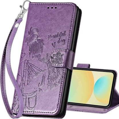 for Samsung Galaxy S24 FE Wallet case, Purple-Girl | 3 Card Holders, Kickstand, Shockproof TPU Shell, PU Leather, Magnetic Closure, Protective Flip Folio Cover, Women - color: 2