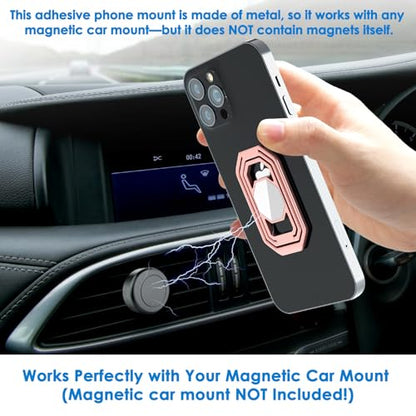 Phone Ring Holder Finger Kickstand, 360° Rotation Metal Phone Grip for Magnetic Car Mount Foldable Cell Phone Stand Compatible with Most Smartphones - color: Silver Rose Gold