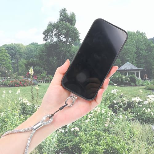 3 Pcs Bling Rhinestone Phone Wrist Strap Full Diamond Pendant Wrist Strap Bling Keychain Wristlet Lanyard for Women Phone Charms Case Straps with Tether Tab and Pad (Silver, Black, AB Color 7.48 In)