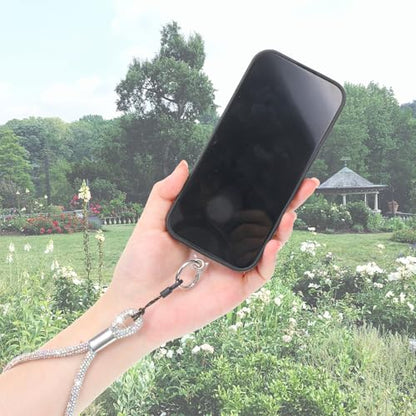 3 Pcs Bling Rhinestone Phone Wrist Strap Full Diamond Pendant Wrist Strap Bling Keychain Wristlet Lanyard for Women Phone Charms Case Straps with Tether Tab and Pad (Silver, Black, AB Color 7.48 In)