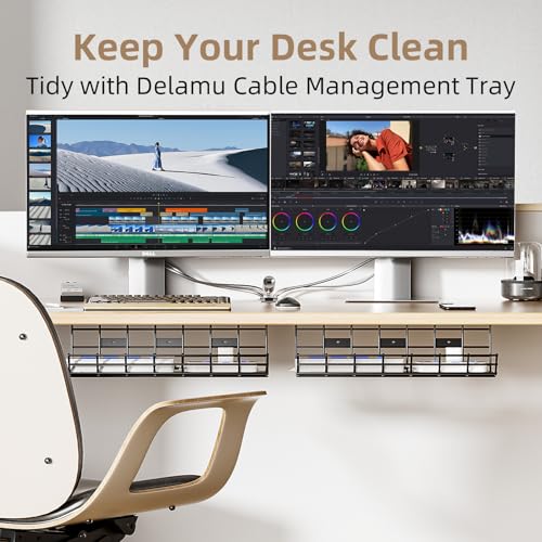 2 Pack DELAMU Under Desk Cable Management Tray, Large Metal Cord Organizer, Office & Home Cord Wire Management Under Desk Shelf, Easy Install Pre-drilled Cable Organizer, Black - size: 2 Pack