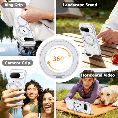 Compatible with Clear Google Pixel 10 Case & Google Pixel 10 Pro Case 6.3''with 360° Magnetic Ring Stand [Plating Phone Cases],Clear - color: Clear, size: Pixel 10 & Pixel 10 Pro