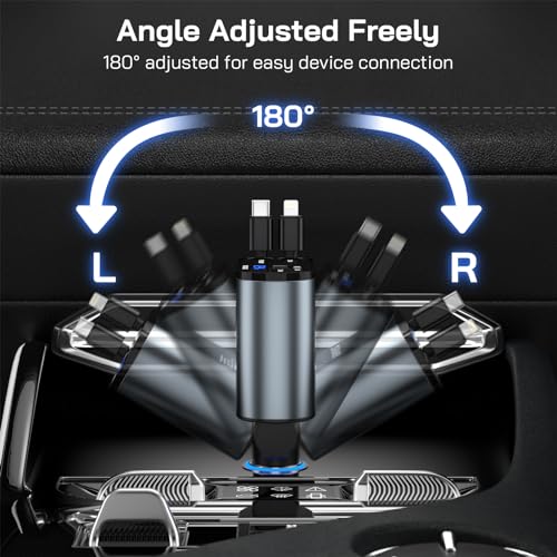 [2 Pack] Retractable Car Charger, 4 in 1 Fast Car Phone Charger Adapter 69W - size: 2 Pack C + L Retractable Cords