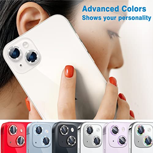 for iPhone 14 & iPhone 14 Plus Camera Lens Protector, Bling Glitter Diamond Lens Cover 9H Tempered Glass Camera Cover Anti Scratch Lens Protector Individual Lens Ring - 2PCS Glitter Silver - color: Silver Glitter