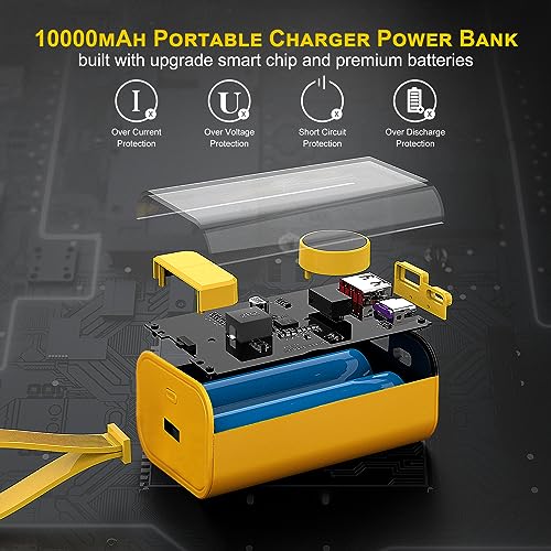 Portable Charger 10000mAh,22.5W Fast Charging Small Power Bank,Transparent External Battery Pack,Input/Output External USB C Portable Phone Charger for iPhone iPad Samsung Android Cellphone (Yellow) - color: Yellow