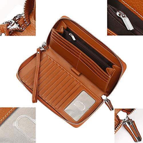 Small Compact Women Wallet RFID Blocking Genuine Leather Bifold Purse with ID Windows - color: 1- Pebbled Brown, size: One Size