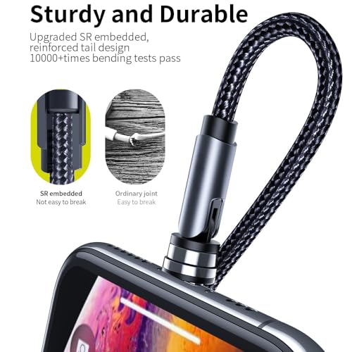 540° Rotation 3 in 1 Magnetic Charging Cable (7-Pack, 1.6ft/3.3ft/6.6ft/6.6ft/10ft/10ft, Magnet Phone Charger Compatible with Micro USB, Type C Device, black, (NEW-7PACK)
