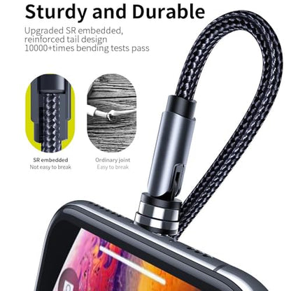 540° Rotation 3 in 1 Magnetic Charging Cable (7-Pack, 1.6ft/3.3ft/6.6ft/6.6ft/10ft/10ft, Magnet Phone Charger Compatible with Micro USB, Type C Device, black, (NEW-7PACK)