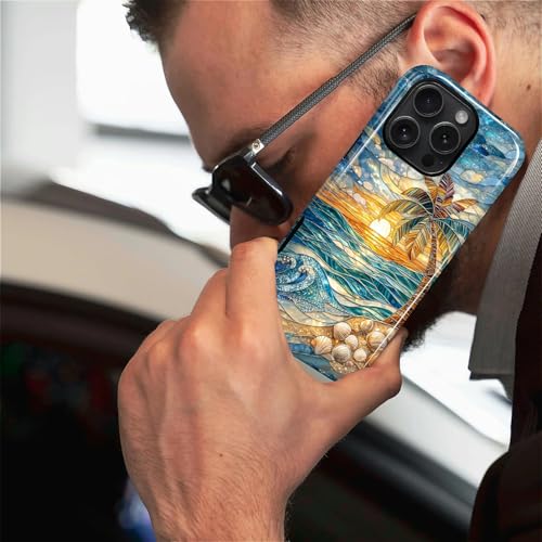 Case for iPhone 16 Pro, Dual Layer Phone Cover, Stained Glass Beach Palm - color: Stained Glass Beach Palm, size: Iphone 16 Pro