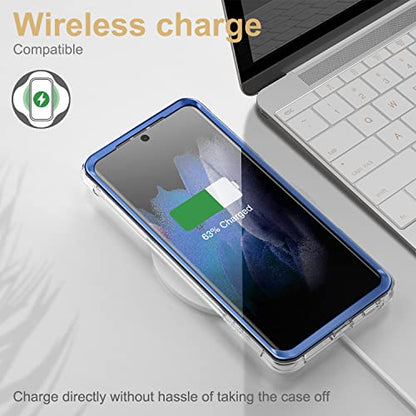 SURITCH for Samsung Galaxy S21 Ultra Clear Case 6.8" (Only), [Built-in Screen Protector] Full Body Protective Hard Shell+Soft TPU Phone Case for Samsung S21 Ultra -(Blue Edge) - color: Blue Edge
