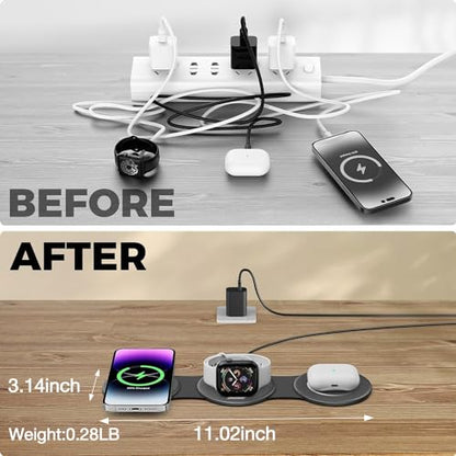 HICOBER 3-in-1 Wireless Charging Station for iPhone, Watch, AirPods, Black - color: Black