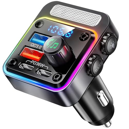 Nulaxy 54W Bluetooth 5.3 Car Adapter, FM Transmitter 4-Port Fast Charging - color: A-Black