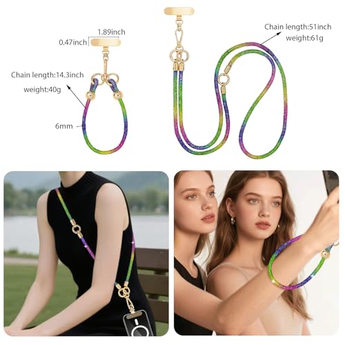 Crystal Phone Lanyard Crossbody and Wrist Strap Lanyard Rhinestone Anti-Theft Phone Strap Phone Neck Strap for Women - color: Rainbow