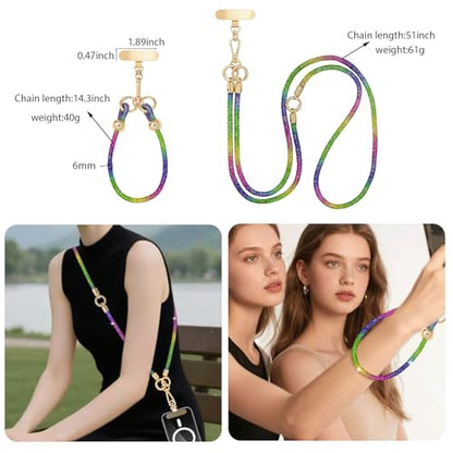 Crystal Phone Lanyard Crossbody and Wrist Strap Lanyard Rhinestone Anti-Theft Phone Strap Phone Neck Strap for Women - color: Rainbow