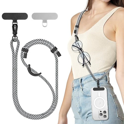 SURPHY Phone Lanyard Crossbody, Phone Strap Crossbody with 2 Tether Tabs - color: Black & White