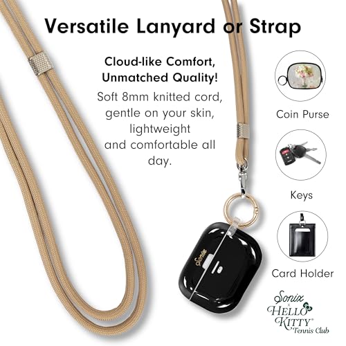 Sonix x Sanrio | Crossbody Phone Strap with Charms | Adjustable, Universal Cell Phone Rope Strap Lanyard | Beige Cord | Hello Kitty Tennis - color: Hello Kitty Tennis