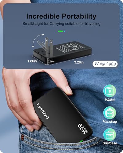65W Flat USB Wall Charger, 3-Port PD Fast Charging Block - color: Black, size: 65W
