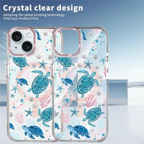 VisEnt Clear Case for iPhone 15, Magnetic Phone Case, Transparent Slim Cover, Military Grade Protection, Shockproof, Anti-Yellowing, Scratch Resistant, Sea Turtle Paisley - color: Sea Turtle Paisley, size: Iphone 15