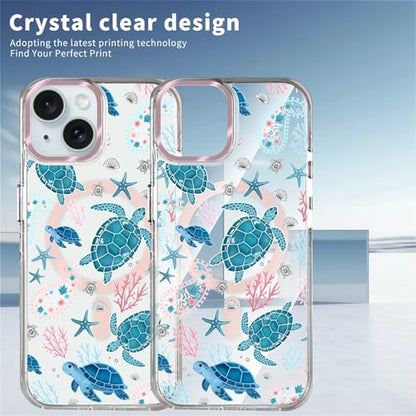 VisEnt Clear Case for iPhone 15, Magnetic Phone Case, Transparent Slim Cover, Military Grade Protection, Shockproof, Anti-Yellowing, Scratch Resistant, Sea Turtle Paisley - color: Sea Turtle Paisley, size: Iphone 15