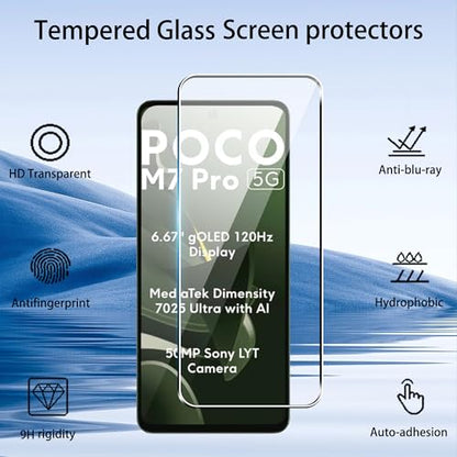 for Xiaomi Poco M7 Pro 5G Screen Protector with Camera Lens Protector, 9H Hardness Anti-Scratch Tempered Glass flim, Case Friendly, Anti-Fingerprint,Anti-Scratch (2+2 PACK) - color: Poco M7 Pro