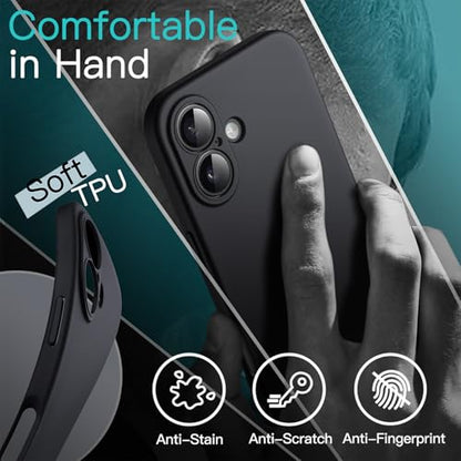 JETech Slim Case for iPhone 16, Black | Camera Lens Protection, Soft TPU Design, Matte Finish, Shockproof Protection - color: Black, size: iPhone 16