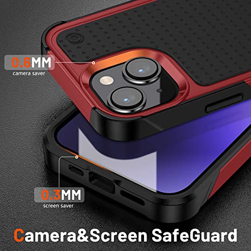 Designed for iPhone 14 Case iPhone 13 Case 2 in 1 Gift Militay Grade Drop Protective Rugged Heavy Duty Cover Shockproof Case for iPhone 14 Phone Case for Women Men boy Girl (Red+Black) - color: Red+Black