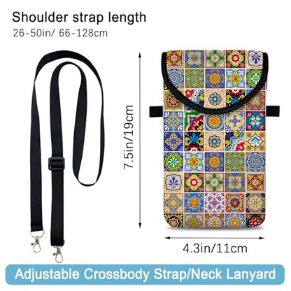 Neoprene Cell Phone Sleeve Pouch Case Bag with Crossbody Strap Neck Lanyard for Women 7.5 X 4.3 in Bohemian Style - color: Bohemian Style 1