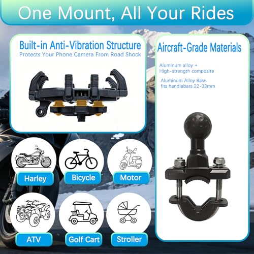 Motorcycle Phone Mount with Rain Cover & Vibration Dampening