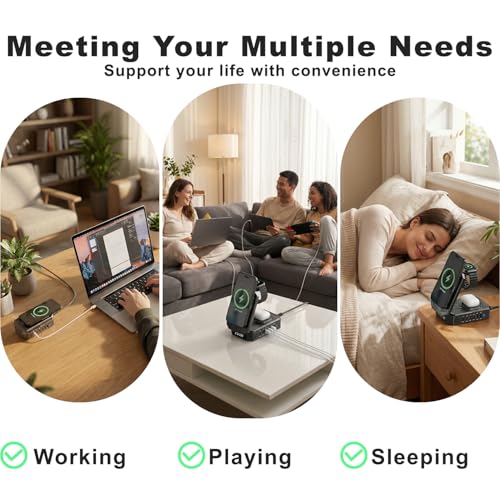 250W Charging Station for Multiple Devices Apple, Foldable 9‑in‑1 Wireless Charger for iPhone, iWatch, USB‑C PD100W Fast Charging Stand Dock for MacBook Air & Pro (Wireless Charging Only for Apple)