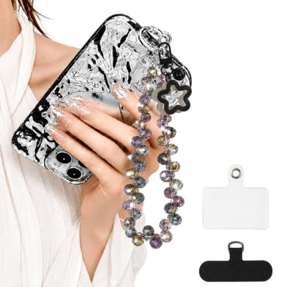 Cute Phone Wrist Strap Chic Beaded Cellphone Lanyard Phone Charm Grip Strap - color: Purple Green Crystal