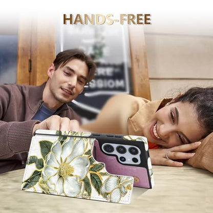 NNH Compatible with Samsung Galaxy S22 Ultra Wallet Case with RFID Blocking Card Slots Flip PU Leather Kickstand Double Magnetic Clasp Design Cover for Galaxy S22 Ultra(6.8 inch-Magnolia Flowers) - color: Magnolia Flowers, size: Galaxy S22 Ultra 6.8 inch