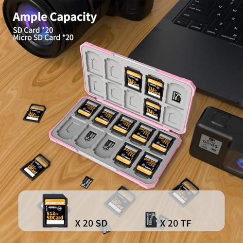 Memory Card Case with 40 Card Slots for SD and Micro SD Cards - color: Carbon Fiber Pink