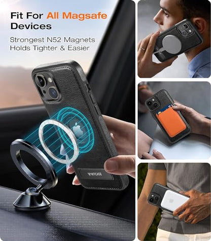 WTCASE Magnetic for iPhone 15 Plus Leather Case,Built-in Invisible Stand [Compatible with Magsafe] Protective Slim Kickstand Phone Cover Compatible with iPhone 15 Plus (2023) 6.7" (Black) - color: Black, size: iPhone 15 Plus-6.7"