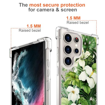 Hungo Galaxy S24 Ultra Case for Girls Women Clear Design Cute,Girly Case Compatible with Samsung Galaxy S24 Ultra Green Tropical Palm Leaves Hibiscus Flower Forest Jungle - color: Green Tropical Leaves