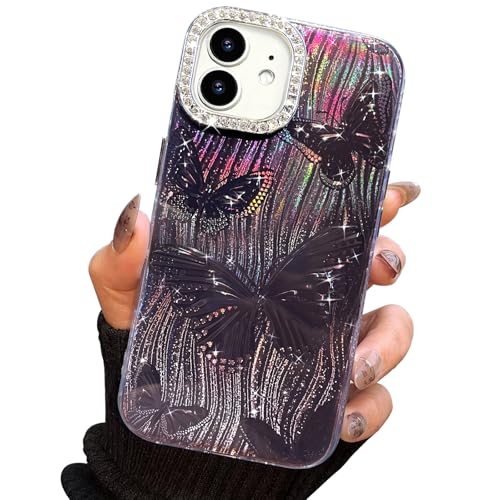 I-MGAE-IN-AR Designed for iPhone 12 Case, Designed for iPhone 12 Pro Case,Cute Soft Slim TPU Shockproof Protective 3D Diamond Camera Lens Protection Frame Butterfly Phone Cases Women Girls Black - color: Black, size: iPhone 12/12 Pro