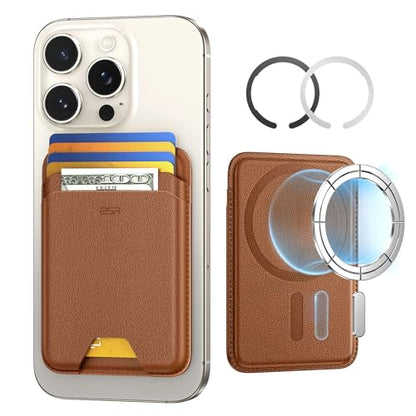 ESR for MagSafe Wallet, 5 Card Holder for Phone Case, RFID Blocking | MagSafe Sticker Included, Slim Magnetic Wallet for iPhone 17 Pro Max 17e 16 15 14 13 12 Series, Selected Samsung Galaxy,Brown - color: Brown