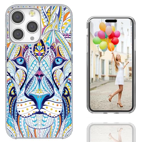 for iPhone 14 Pro Max Case for Girl Women Men, Full Protective Shockproof Slim Soft TPU Clear Phone Cover Cases for iPhone 14 ProMax 6.7,Cartoon Animal Totem Tattoo Head of The Lion - color: Animal Head of The Lion