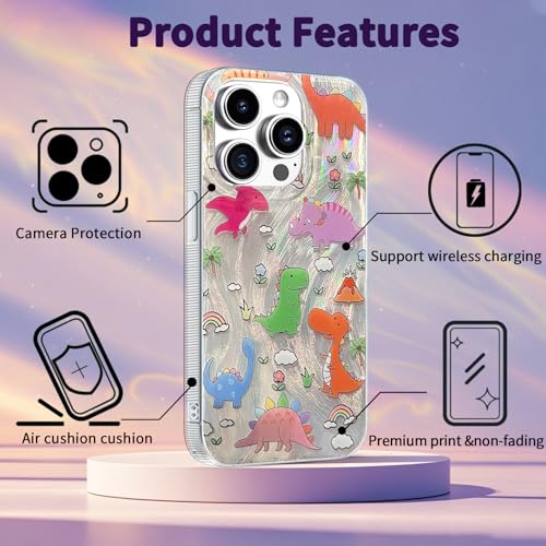 Compatible with iPhone 12 Pro Max Case,with [Soft Slim][Camera Protection] Cute Kawaii Shiny Aesthetic Phone Cover Anti-Yellowing Shockproof Protective Cover for Women Girl-Dinosaurs - color: Dinosaurs, size: iPhone 12 Pro Max