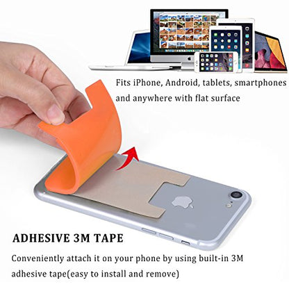 Card Holder for Phone Case, 3Pack Silcone Stick On Credit Card Phone Wallet | Sticky Sleeve Pocket Stick on Business ID Credit Card Cell Phone Wallet for iPhone,iPad,Galaxy,Android - color: Purple,Green,Orange