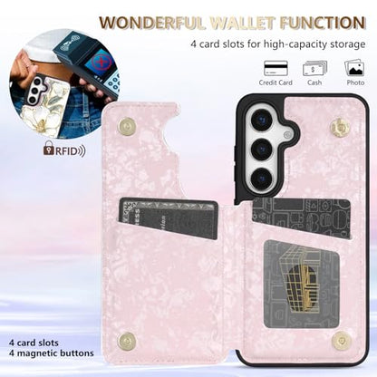 NNH Compatible with Samsung Galaxy S24 Wallet Case with RFID Blocking Card Slots Folio Flip PU Leather Kickstand Double Magnetic Clasp Design Cover for Galaxy S24(6.2 inch-Magnolia Flowers) - color: Magnolia Flowers, size: Galaxy S24 6.2 inch