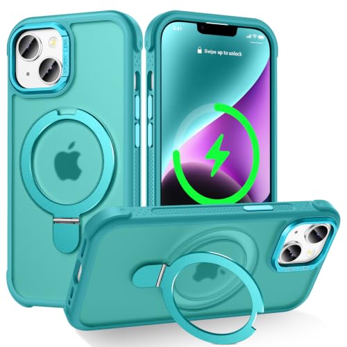 Designed for iPhone 14 Plus Case with Magnetic Stand, Darkcyan | Certified Drop Protection, Great Grip Feeling, Matte Translucent Back Slim Shockproof Phone Cover - color: Darkcyan, size: Iphone 14 Plus