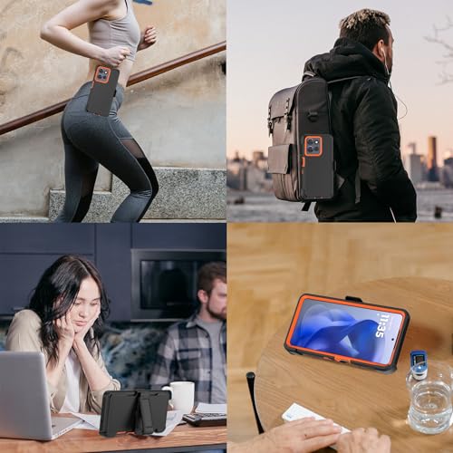 Rugged Phone Case for Moto G Power 5G 2025/Moto G Play 2025, with Belt Clip Holster & Kickstand Heavy Duty Shockproof Protective Full Body Case (Orange) - color: Orange