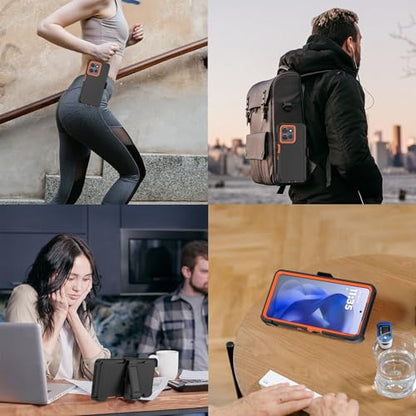 Rugged Phone Case for Moto G Power 5G 2025/Moto G Play 2025, with Belt Clip Holster & Kickstand Heavy Duty Shockproof Protective Full Body Case (Orange) - color: Orange