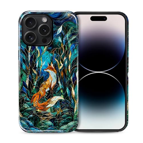 Case Compatible with iPhone 14 Pro Max, Cute Dual Layer Hybrid Phone Cover, Military Grade Drop Protection, Aesthetic Shockproof Phone Case for Women Girls, Woodland Fox Stained Glass - color: Woodland Fox Stained Glass, size: Iphone 14 Pro Max