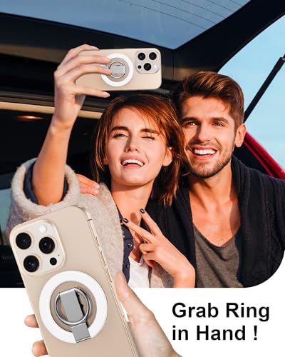 Magnetic Phone Stand with Ring Holder, iPhone & Samsung MagSafe Grip Stand - color: White