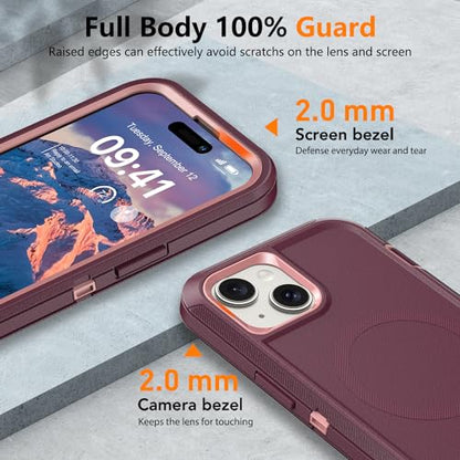 TUTUKII Magnetic for iPhone iPhone 15, 14 & 13 Case Purple | MagSafe Compatible, Rugged, Tough, Heavy Duty, Shockproof, Tri-Layer, 6.1-Inch, - color: Purple/Pink